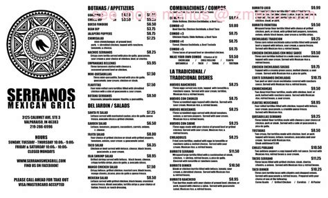 serranos menu|Specials 